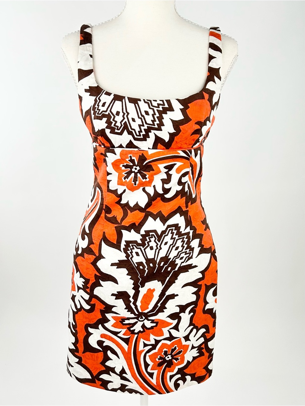 Milly of New York Floral Square Neck Sheath Mini Dress Orange Size 4